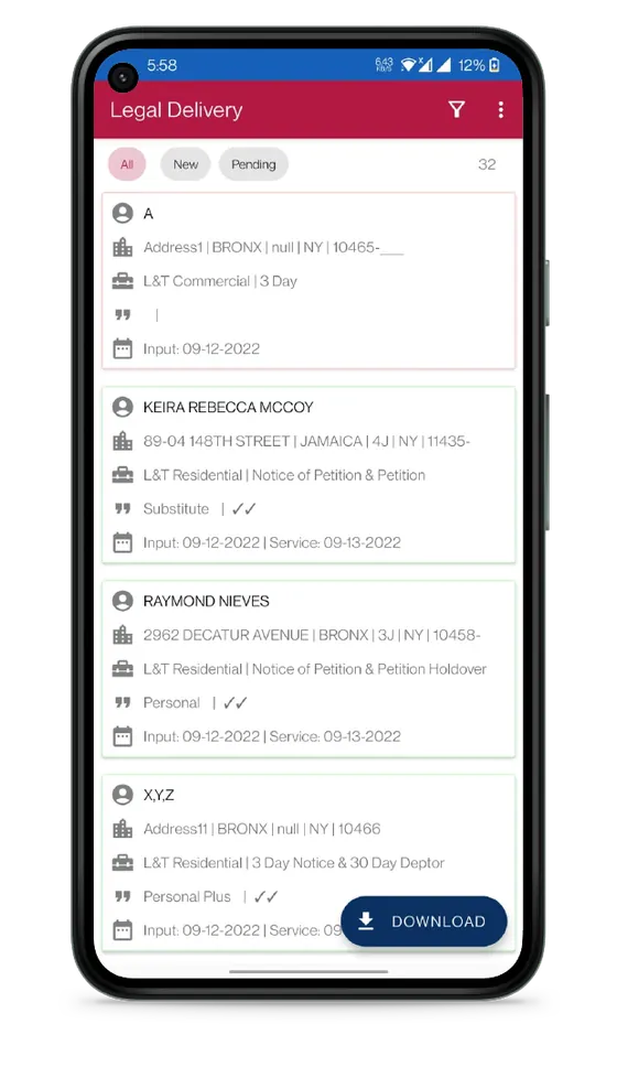 Mobile app: track services through completion